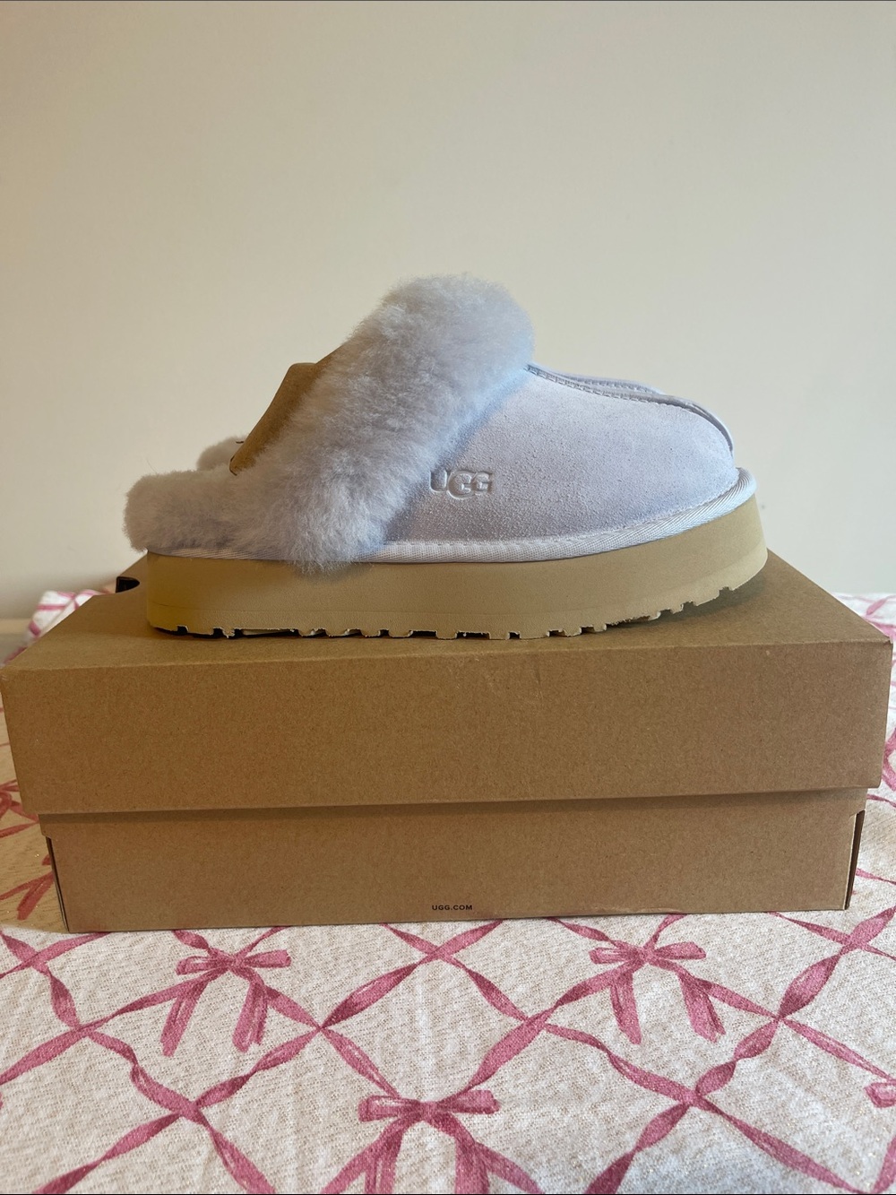 UGG Women's Slide Clog in Light Gray with Tan Sole